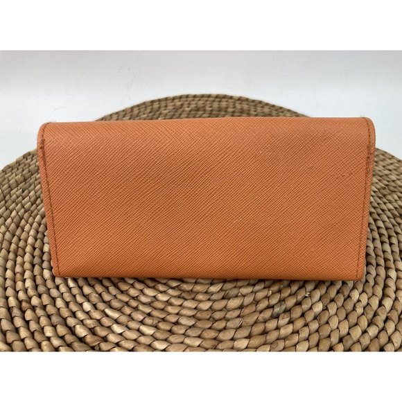 * Tory Burch Saffiano Leather Orange Eye Reading Glasses Case Gold Logo Snap - Picture 3 of 6